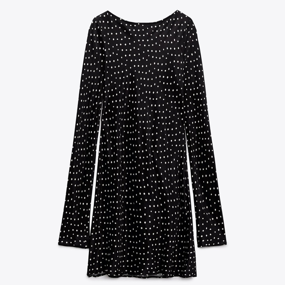 Zara | Black Satin Polka Dot Dress